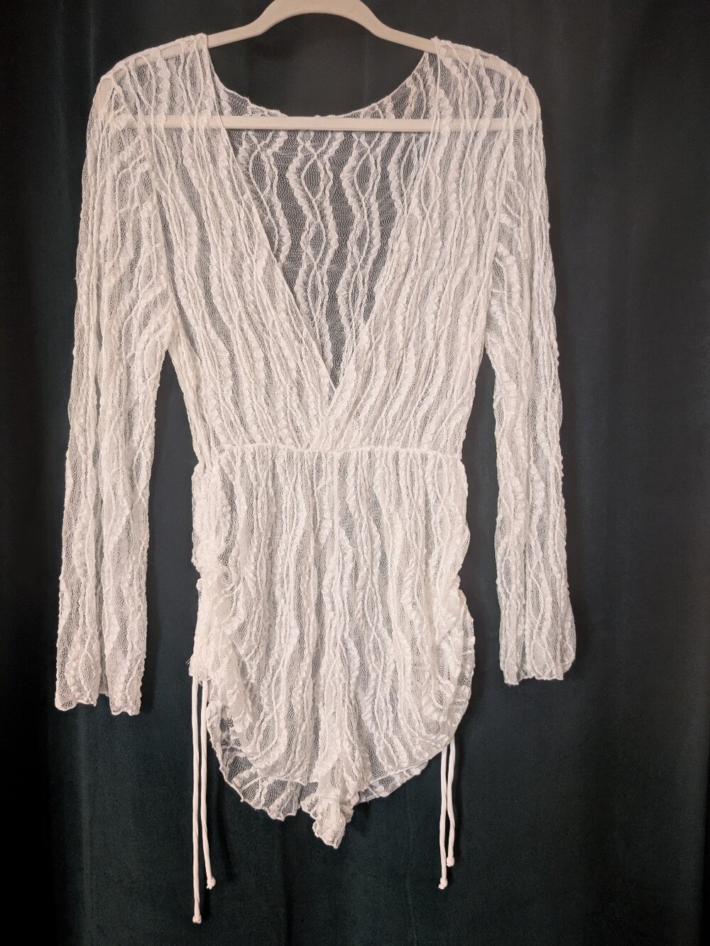 SHEIN White Lace Long Sleeve Swim Coverup Romper